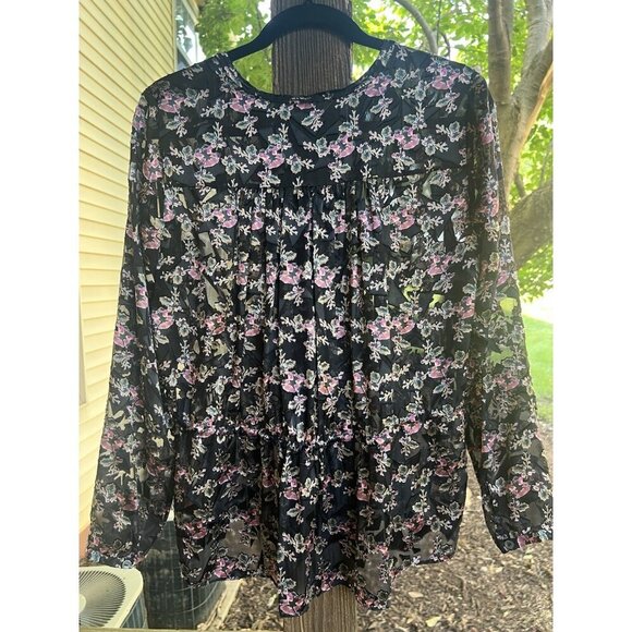 Rebecca Taylor black pink floral whimsigoth velvet burnout blouse 6 sheer grunge - Picture 12 of 12